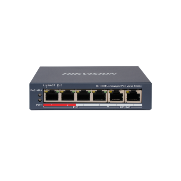 DS-3E0106P-E/M(B) 4 Port Fast Ethernet Unmanaged POE Switch Hikvision